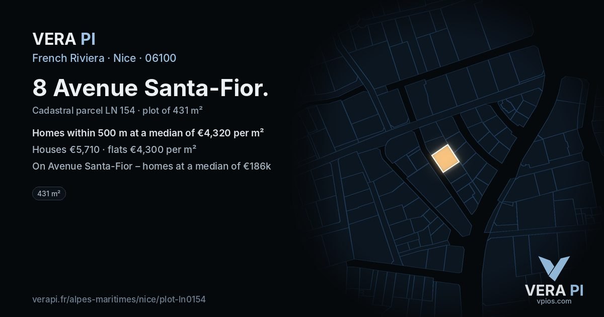 8 Avenue Santa-Fior, Nice at night – the plot lit, the parcels around coloured by the prices near them