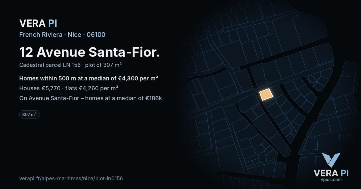 12 Avenue Santa-Fior, Nice at night – the plot lit, the parcels around coloured by the prices near them