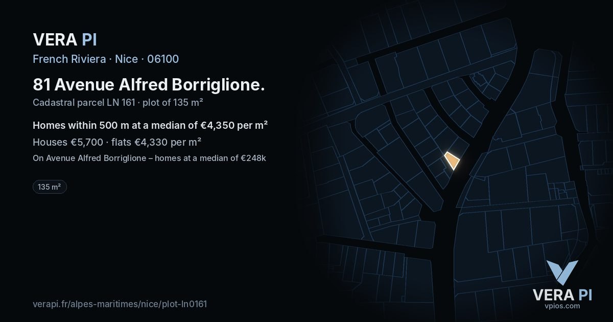 81 Avenue Alfred Borriglione, Nice at night – the plot lit, the parcels around coloured by the prices near them