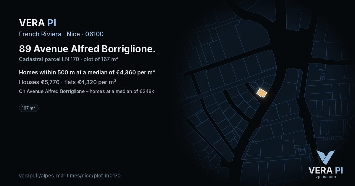 89 Avenue Alfred Borriglione, Nice at night – the plot lit, the parcels around coloured by the prices near them