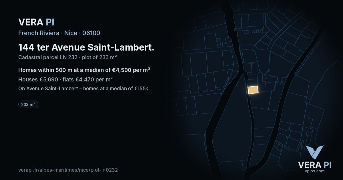 144 ter Avenue Saint-Lambert, Nice at night – the plot lit, the parcels around coloured by the prices near them
