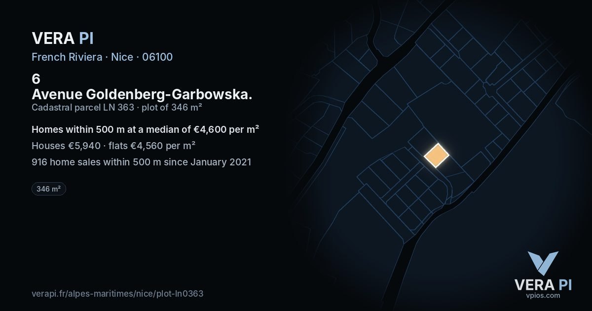 6 Avenue Goldenberg-Garbowska, Nice at night – the plot lit, the parcels around coloured by the prices near them