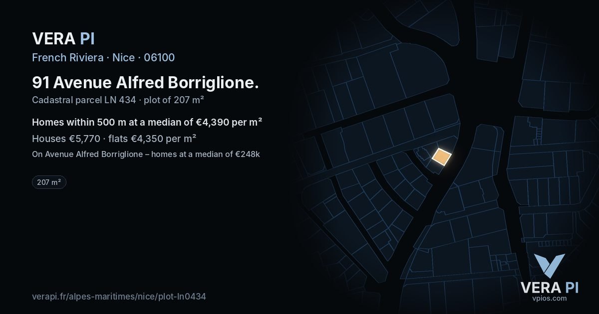 91 Avenue Alfred Borriglione, Nice at night – the plot lit, the parcels around coloured by the prices near them