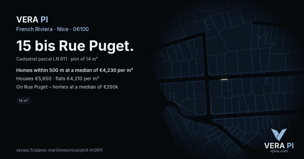 15 bis Rue Puget, Nice at night – the plot lit, the parcels around coloured by the prices near them
