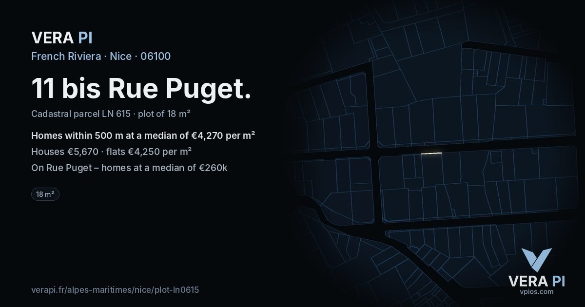 11 bis Rue Puget, Nice at night – the plot lit, the parcels around coloured by the prices near them