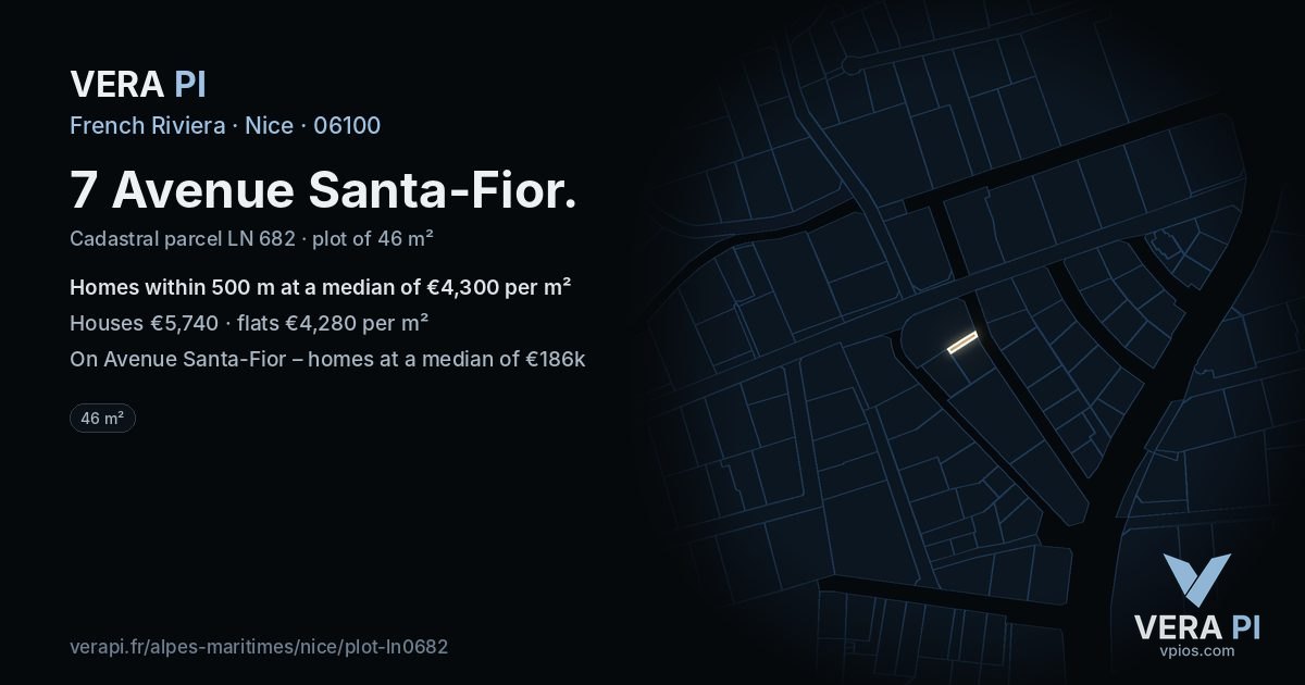 7 Avenue Santa-Fior, Nice at night – the plot lit, the parcels around coloured by the prices near them