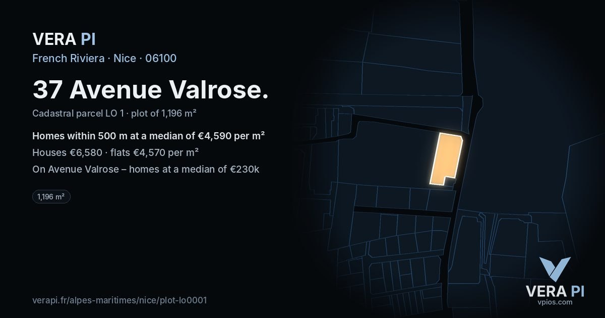 37 Avenue Valrose, Nice at night – the plot lit, the parcels around coloured by the prices near them