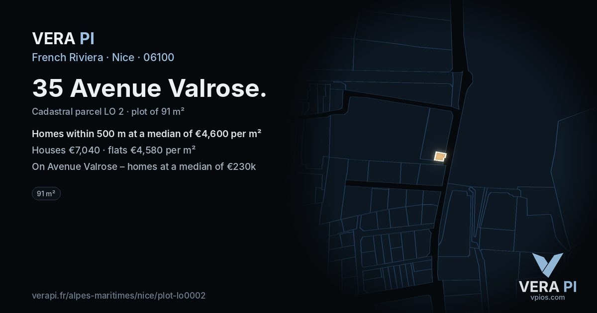 35 Avenue Valrose, Nice at night – the plot lit, the parcels around coloured by the prices near them
