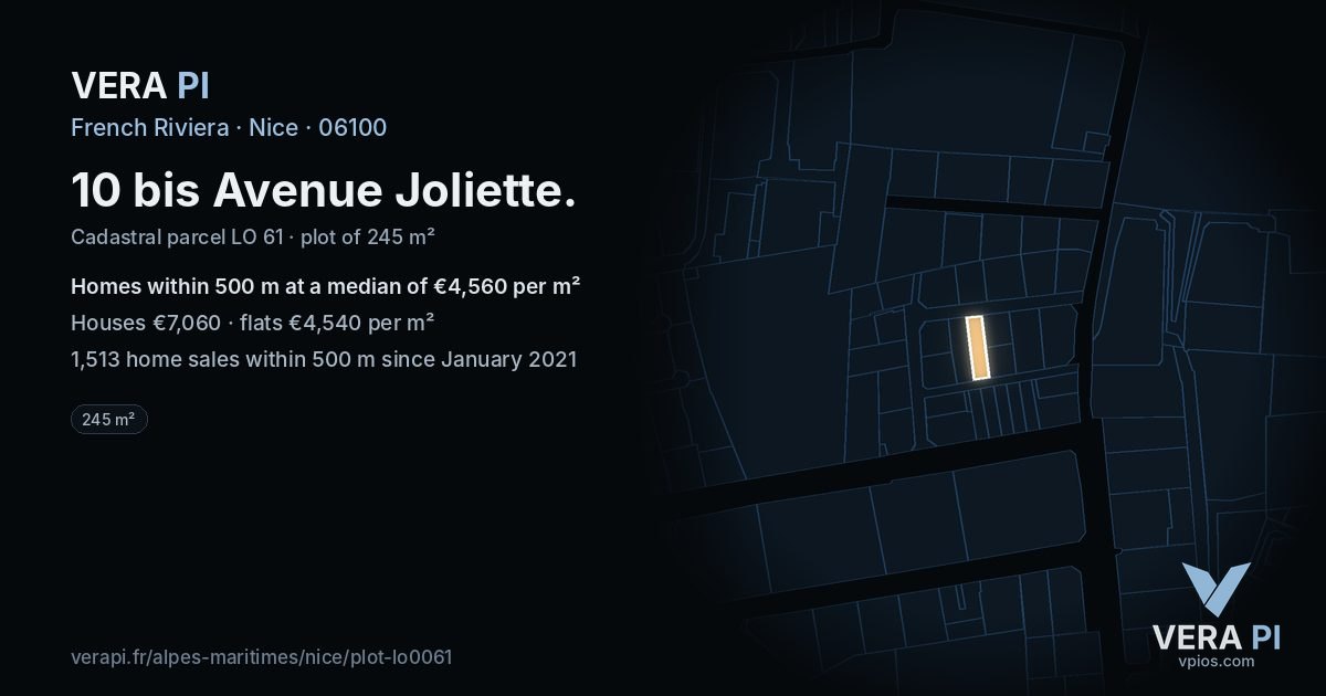 10 bis Avenue Joliette, Nice at night – the plot lit, the parcels around coloured by the prices near them