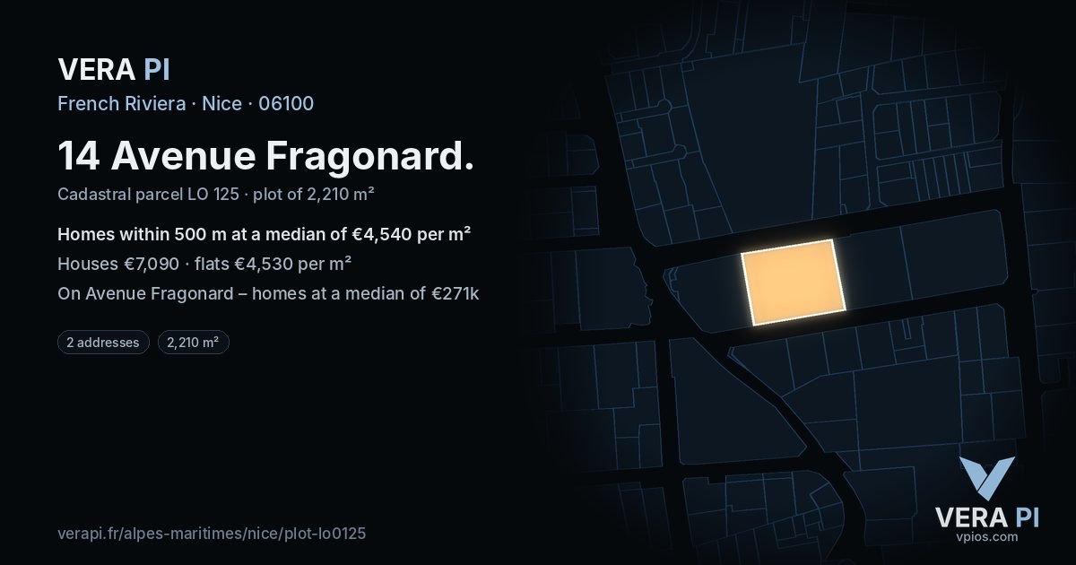14 Avenue Fragonard, Nice at night – the plot lit, the parcels around coloured by the prices near them