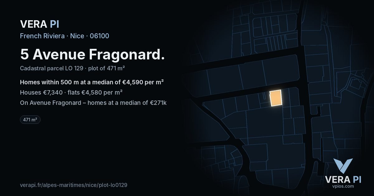 5 Avenue Fragonard, Nice at night – the plot lit, the parcels around coloured by the prices near them