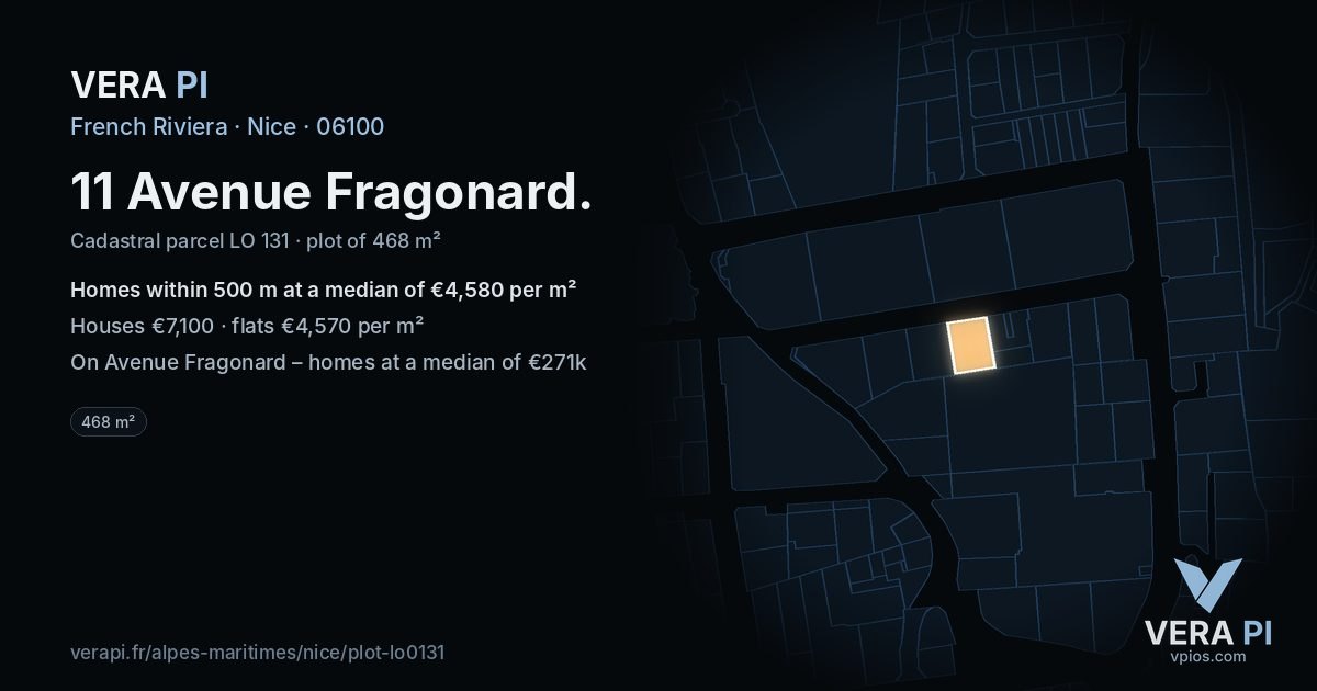 11 Avenue Fragonard, Nice at night – the plot lit, the parcels around coloured by the prices near them