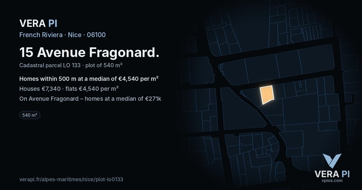15 Avenue Fragonard, Nice at night – the plot lit, the parcels around coloured by the prices near them