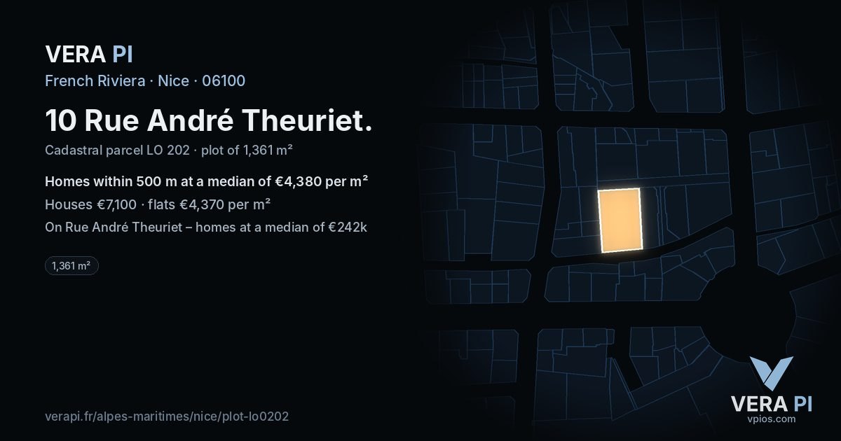 10 Rue André Theuriet, Nice at night – the plot lit, the parcels around coloured by the prices near them
