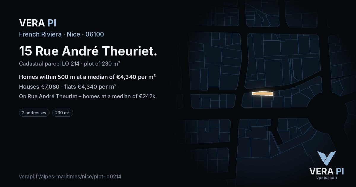 15 Rue André Theuriet, Nice at night – the plot lit, the parcels around coloured by the prices near them