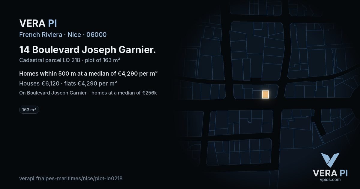 14 Boulevard Joseph Garnier, Nice at night – the plot lit, the parcels around coloured by the prices near them