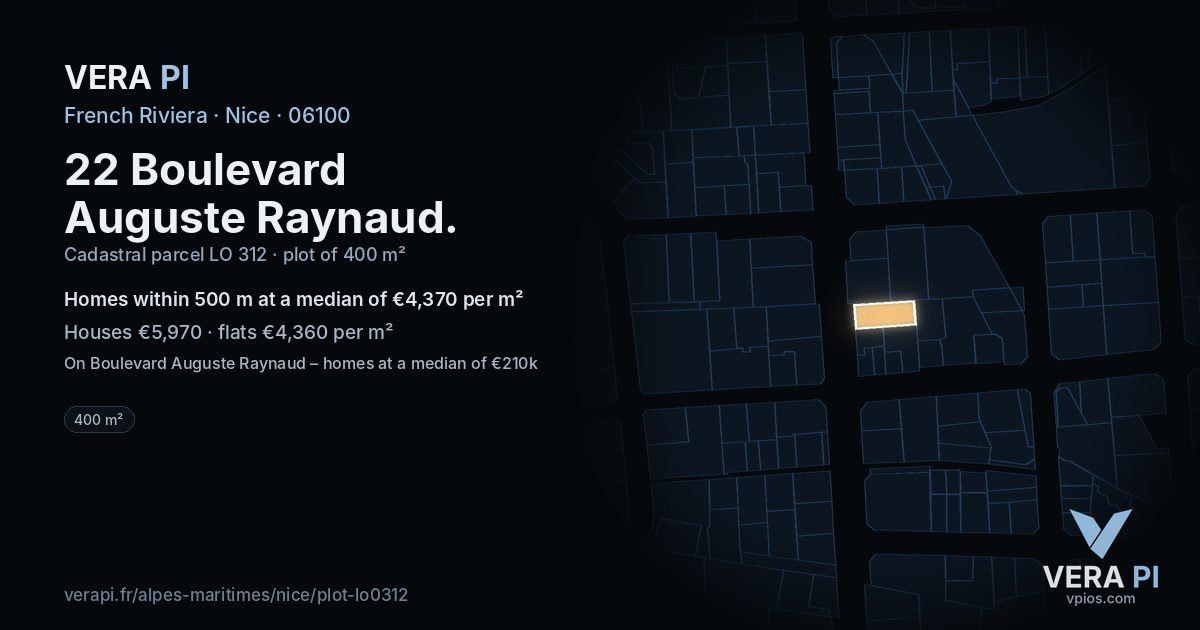 22 Boulevard Auguste Raynaud, Nice at night – the plot lit, the parcels around coloured by the prices near them