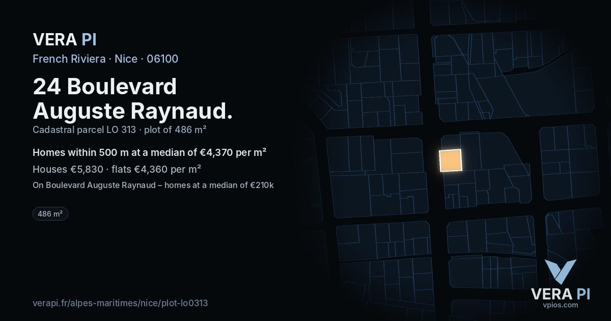 24 Boulevard Auguste Raynaud, Nice at night – the plot lit, the parcels around coloured by the prices near them