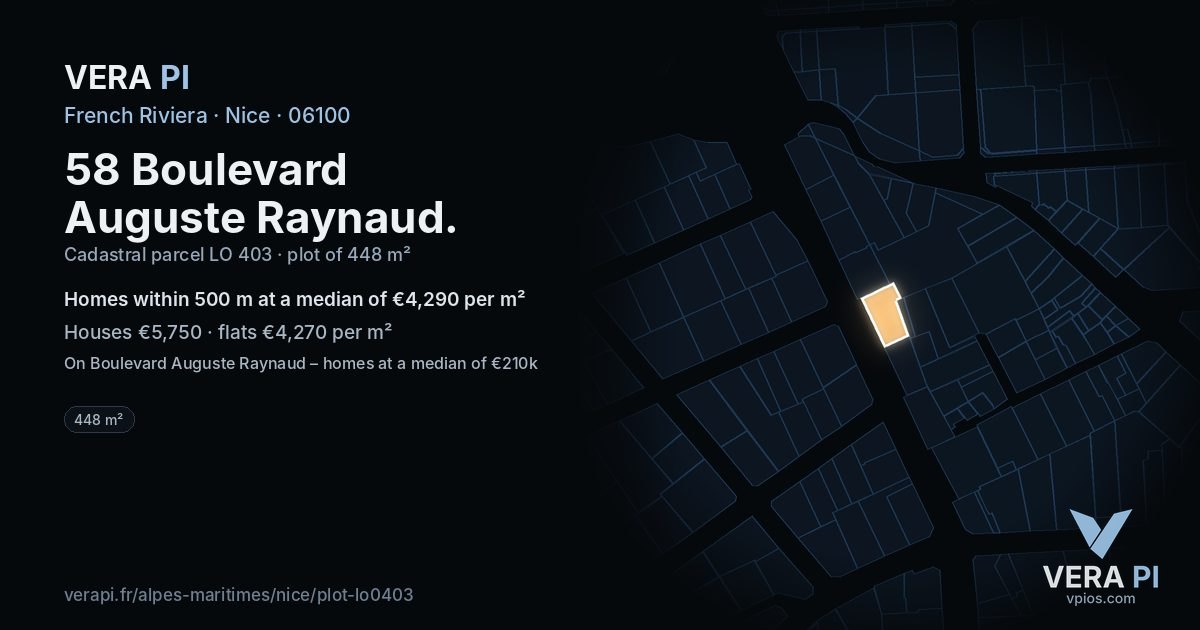 58 Boulevard Auguste Raynaud, Nice at night – the plot lit, the parcels around coloured by the prices near them