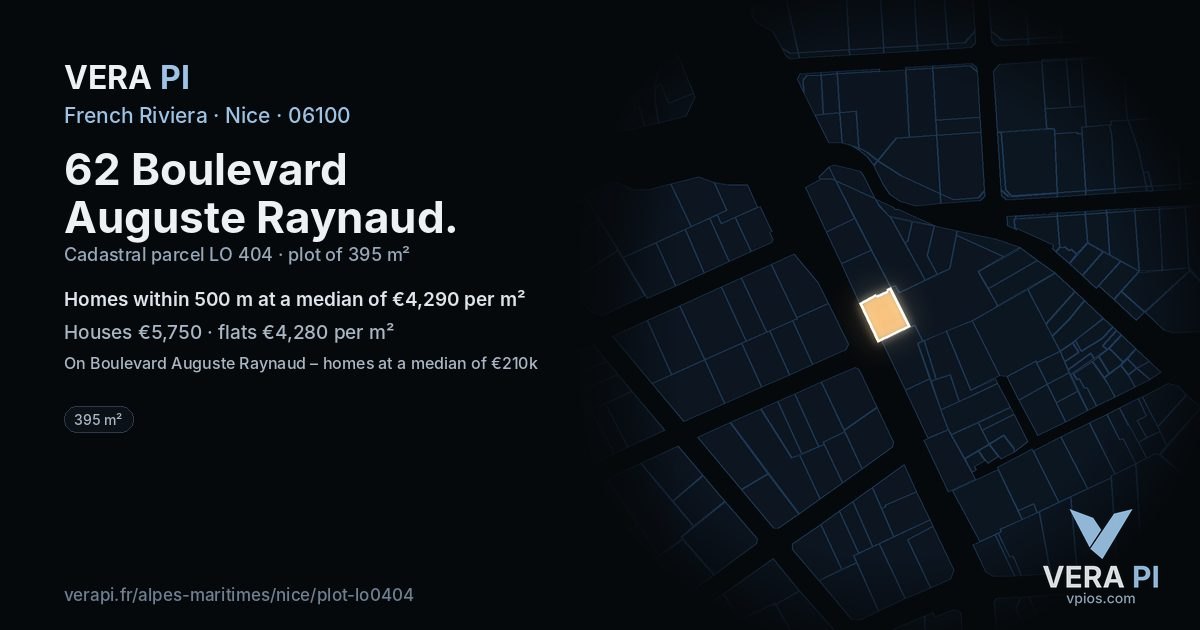 62 Boulevard Auguste Raynaud, Nice at night – the plot lit, the parcels around coloured by the prices near them