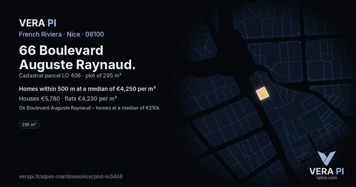 66 Boulevard Auguste Raynaud, Nice at night – the plot lit, the parcels around coloured by the prices near them