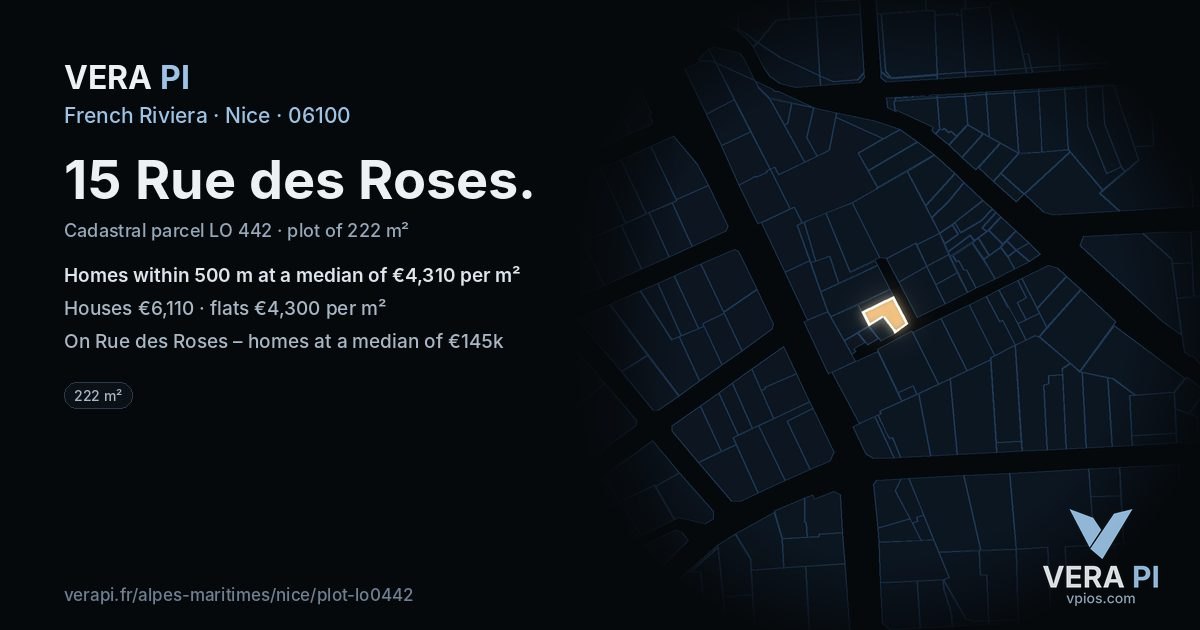 15 Rue des Roses, Nice at night – the plot lit, the parcels around coloured by the prices near them