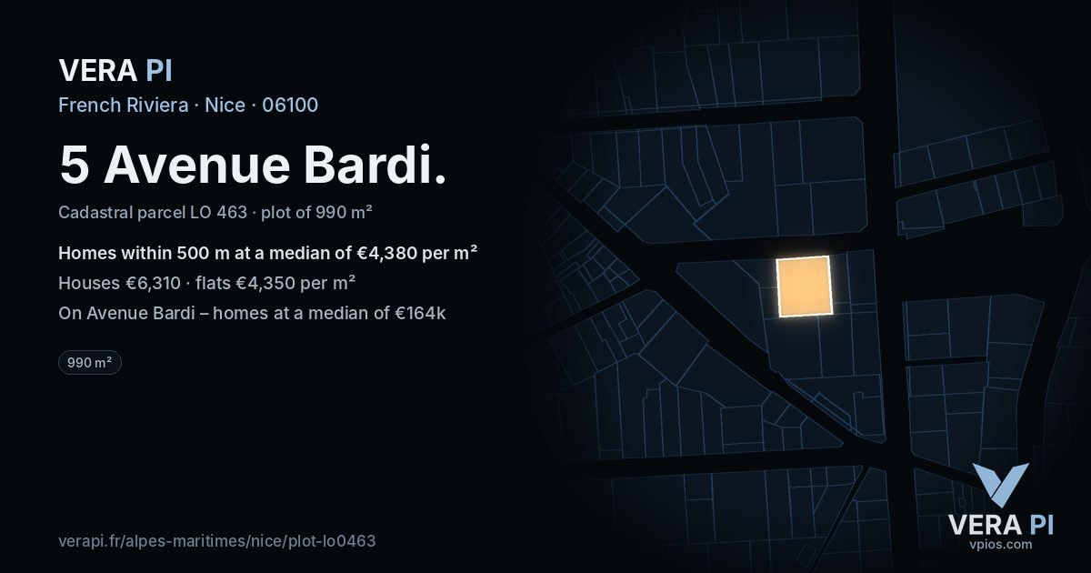 5 Avenue Bardi, Nice at night – the plot lit, the parcels around coloured by the prices near them