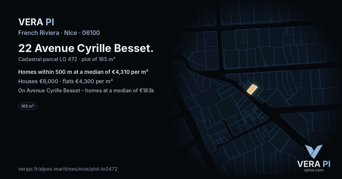 22 Avenue Cyrille Besset, Nice at night – the plot lit, the parcels around coloured by the prices near them