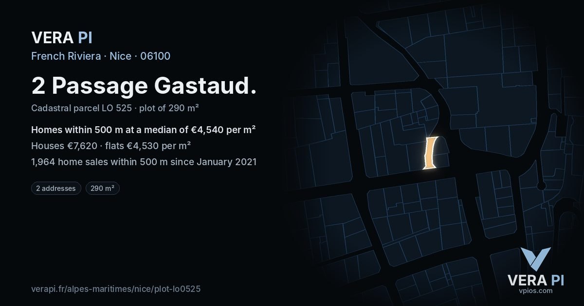 2 Passage Gastaud, Nice at night – the plot lit, the parcels around coloured by the prices near them