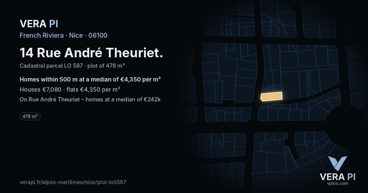 14 Rue André Theuriet, Nice at night – the plot lit, the parcels around coloured by the prices near them