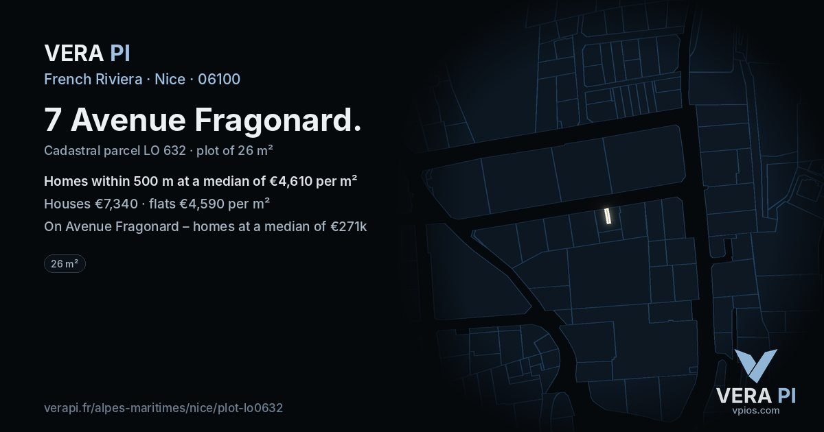 7 Avenue Fragonard, Nice at night – the plot lit, the parcels around coloured by the prices near them