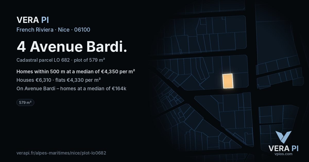 4 Avenue Bardi, Nice at night – the plot lit, the parcels around coloured by the prices near them