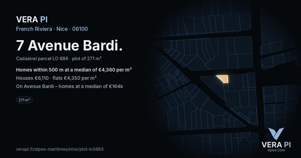7 Avenue Bardi, Nice at night – the plot lit, the parcels around coloured by the prices near them