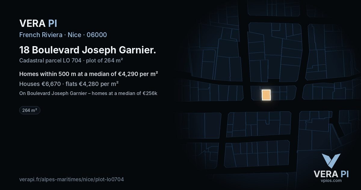 18 Boulevard Joseph Garnier, Nice at night – the plot lit, the parcels around coloured by the prices near them