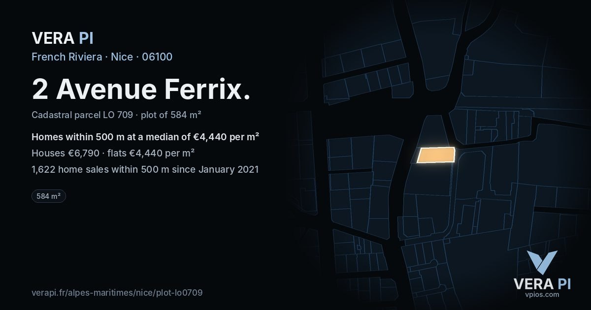 2 Avenue Ferrix, Nice at night – the plot lit, the parcels around coloured by the prices near them