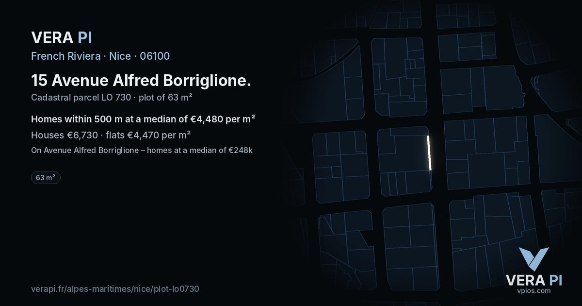 15 Avenue Alfred Borriglione, Nice at night – the plot lit, the parcels around coloured by the prices near them