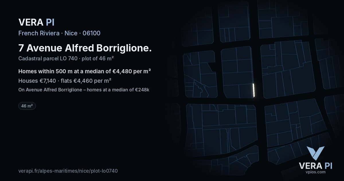 7 Avenue Alfred Borriglione, Nice at night – the plot lit, the parcels around coloured by the prices near them