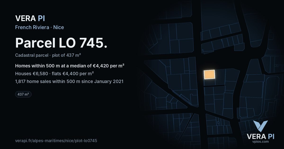 Parcel LO 745, Nice at night – the plot lit, the parcels around coloured by the prices near them