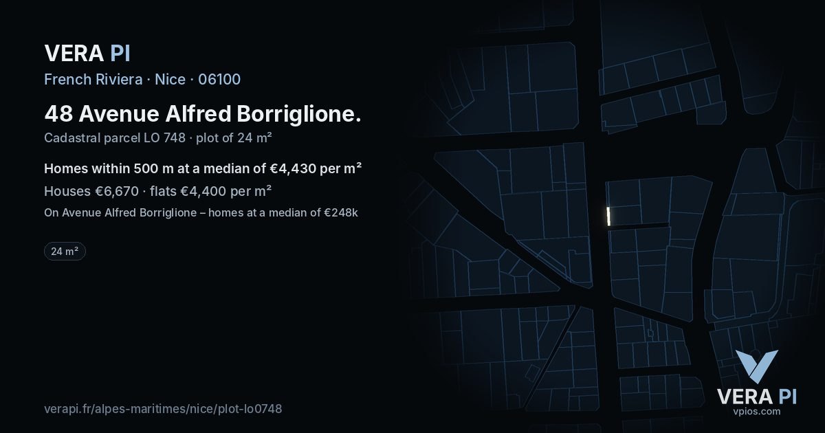 48 Avenue Alfred Borriglione, Nice at night – the plot lit, the parcels around coloured by the prices near them