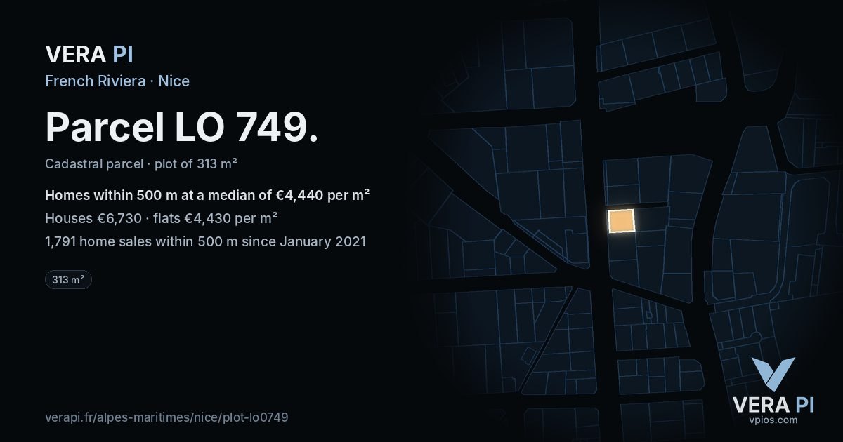 Parcel LO 749, Nice at night – the plot lit, the parcels around coloured by the prices near them