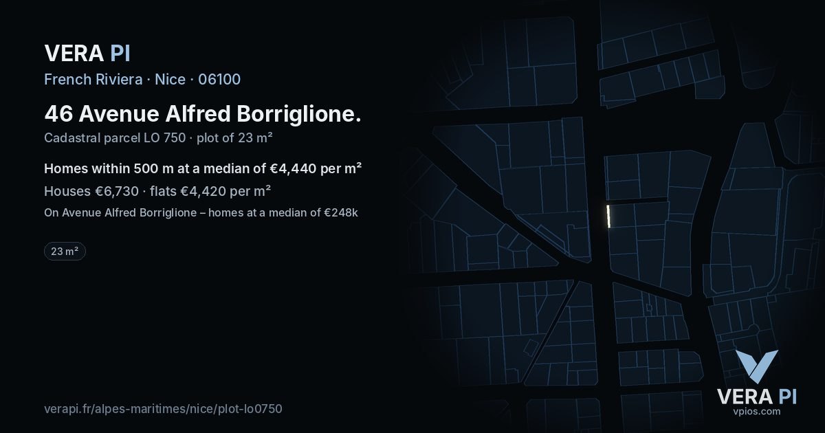 46 Avenue Alfred Borriglione, Nice at night – the plot lit, the parcels around coloured by the prices near them