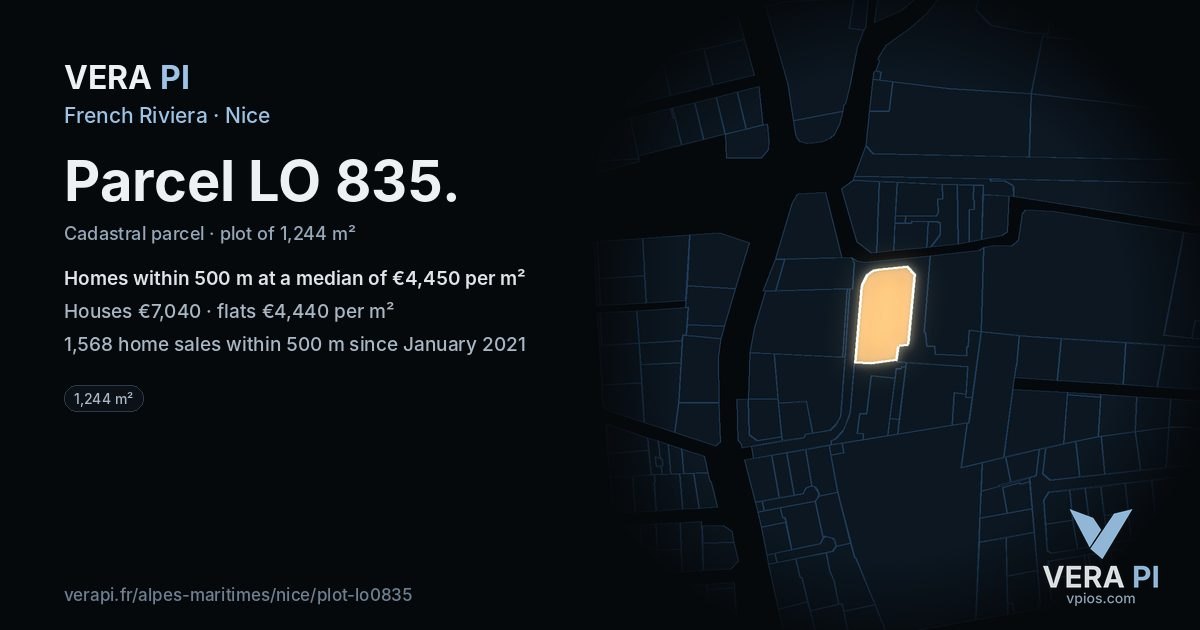 Parcel LO 835, Nice at night – the plot lit, the parcels around coloured by the prices near them