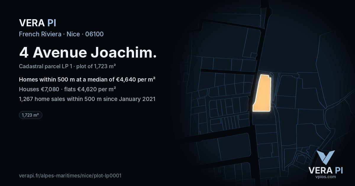4 Avenue Joachim, Nice at night – the plot lit, the parcels around coloured by the prices near them
