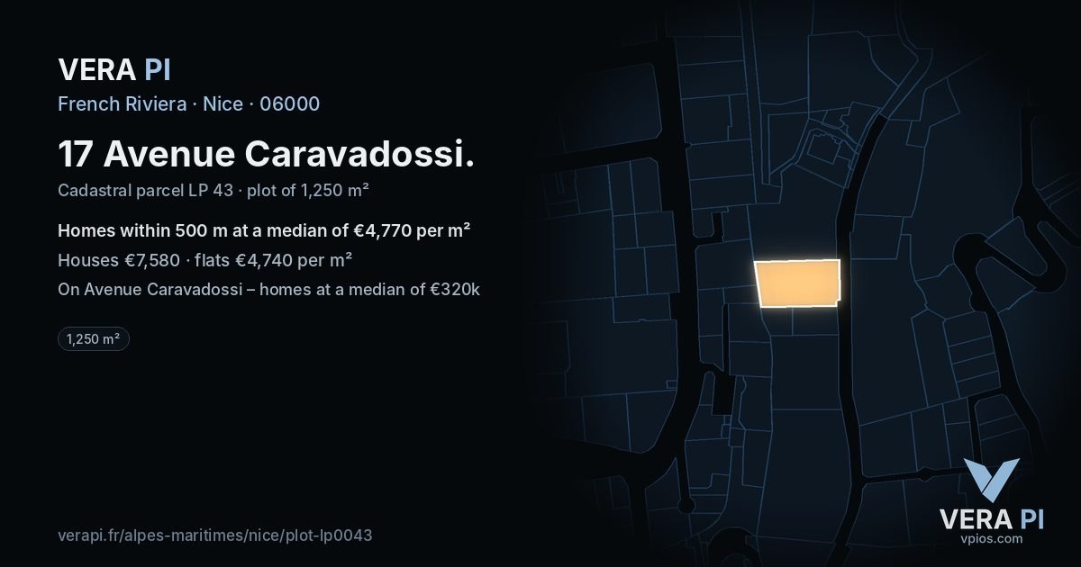 17 Avenue Caravadossi, Nice at night – the plot lit, the parcels around coloured by the prices near them
