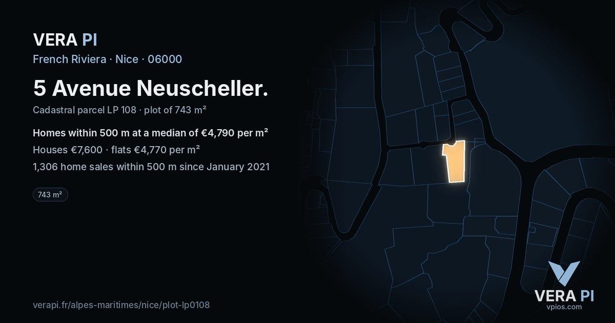 5 Avenue Neuscheller, Nice at night – the plot lit, the parcels around coloured by the prices near them