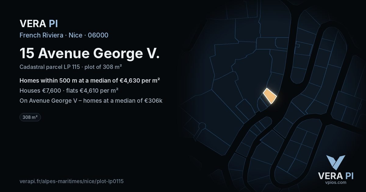 15 Avenue George V, Nice at night – the plot lit, the parcels around coloured by the prices near them