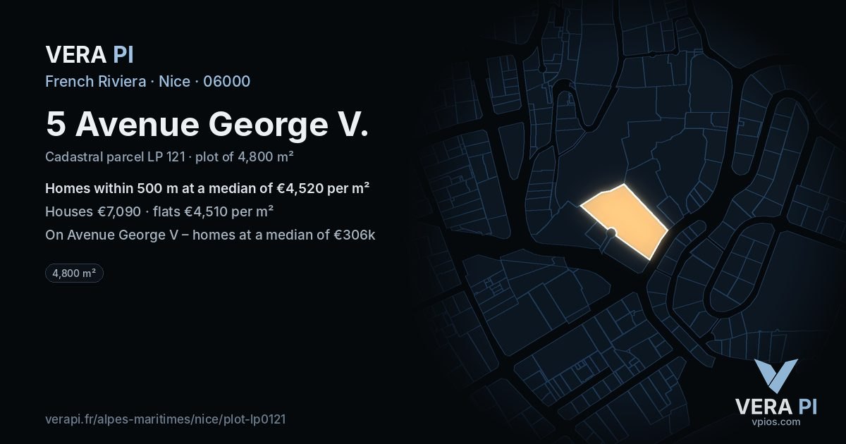 5 Avenue George V, Nice at night – the plot lit, the parcels around coloured by the prices near them