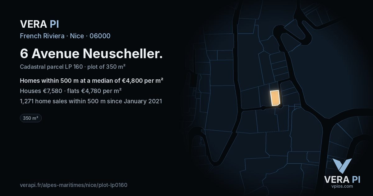 6 Avenue Neuscheller, Nice at night – the plot lit, the parcels around coloured by the prices near them