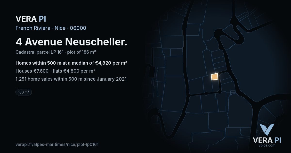 4 Avenue Neuscheller, Nice at night – the plot lit, the parcels around coloured by the prices near them