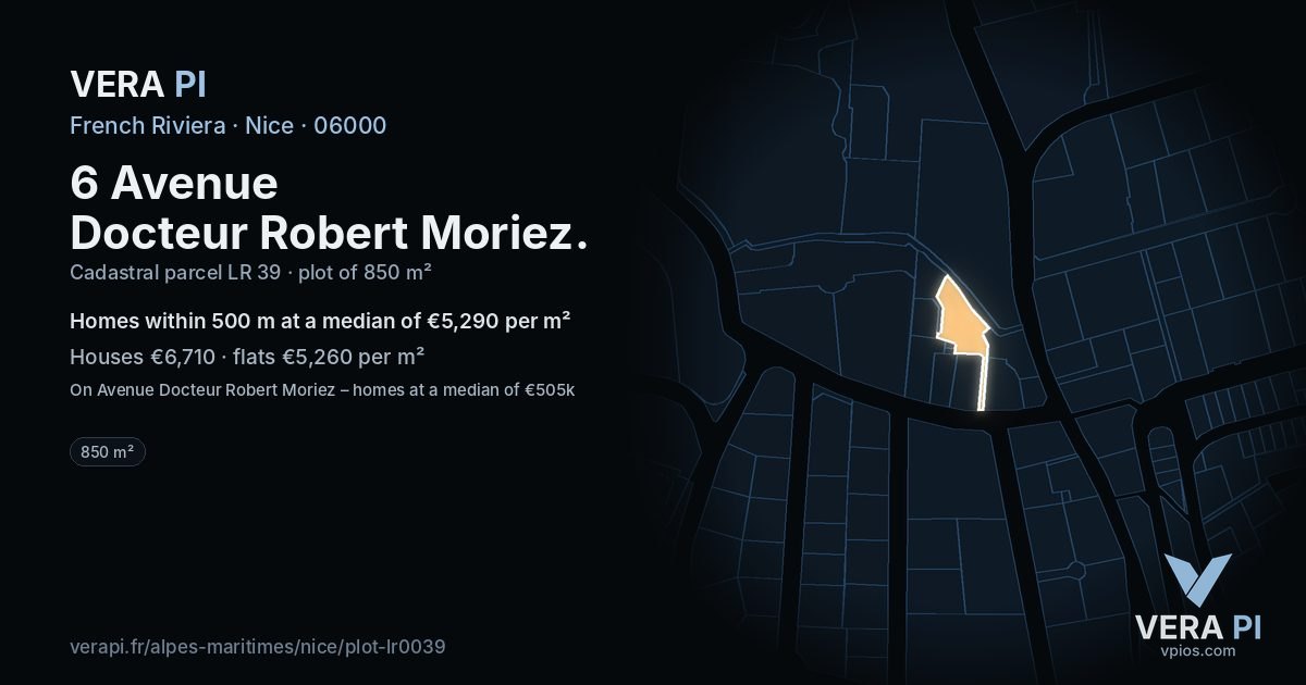 6 Avenue Docteur Robert Moriez, Nice at night – the plot lit, the parcels around coloured by the prices near them